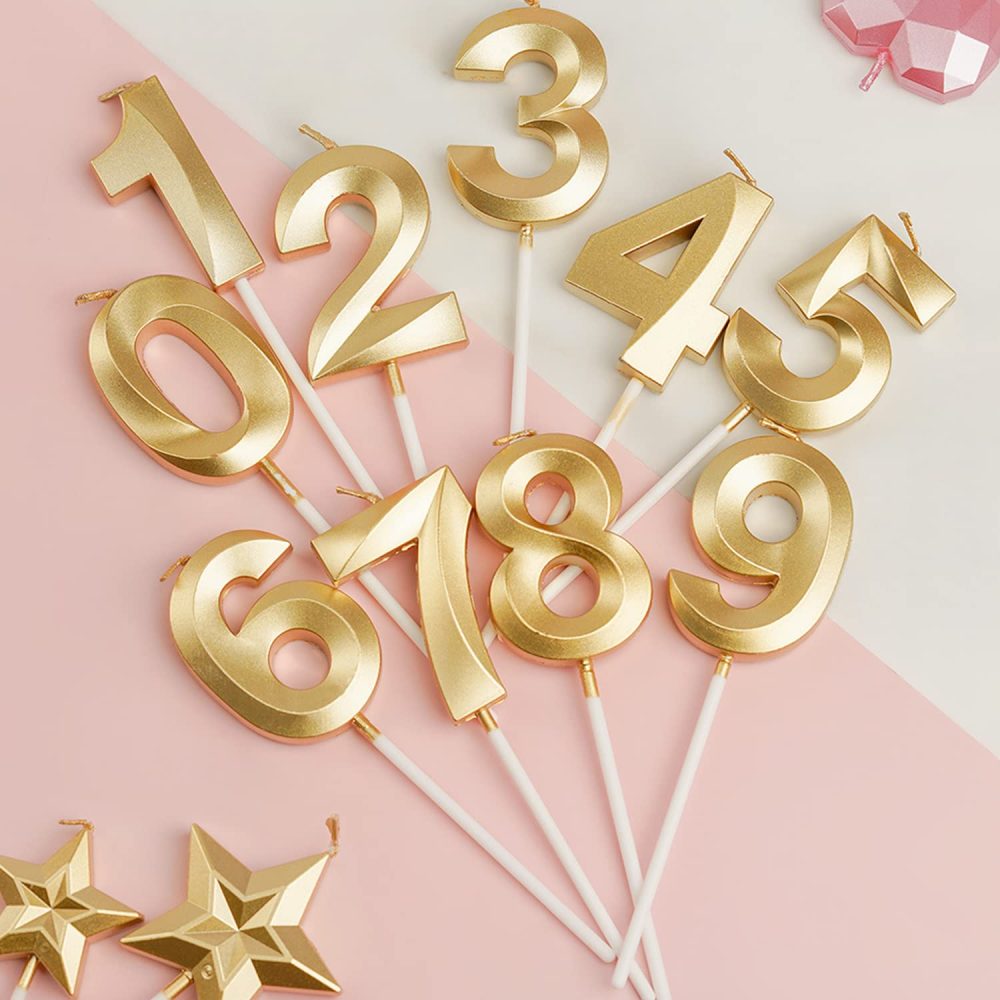 Birthday Candles Numbers 5, Gold Birthday Candles, 3D Diamond Shape Cake Candles Number 0 1 2 3 4 5 6 7 8 9 Glitter Cake Topper Decoration for Wedding Birthday Anniversary - Image 2