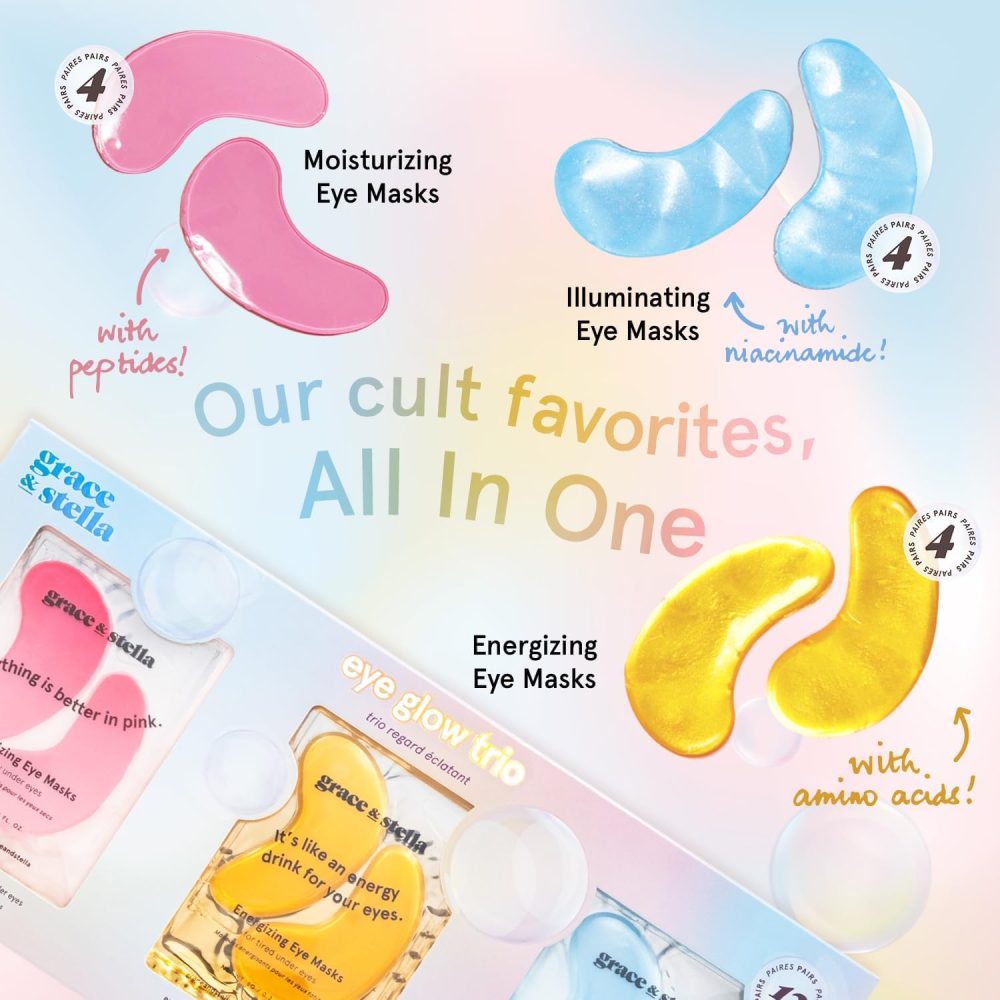 grace & stella Trio Under Eye Gel Patches Birthday Gifts for Women (12 Pairs, 3 Colours) Christmas Gifts for Women to treat Dark Circles, Eye Masks for Puffy Eyes, Vegan Pamper Gifts for Her - Image 6