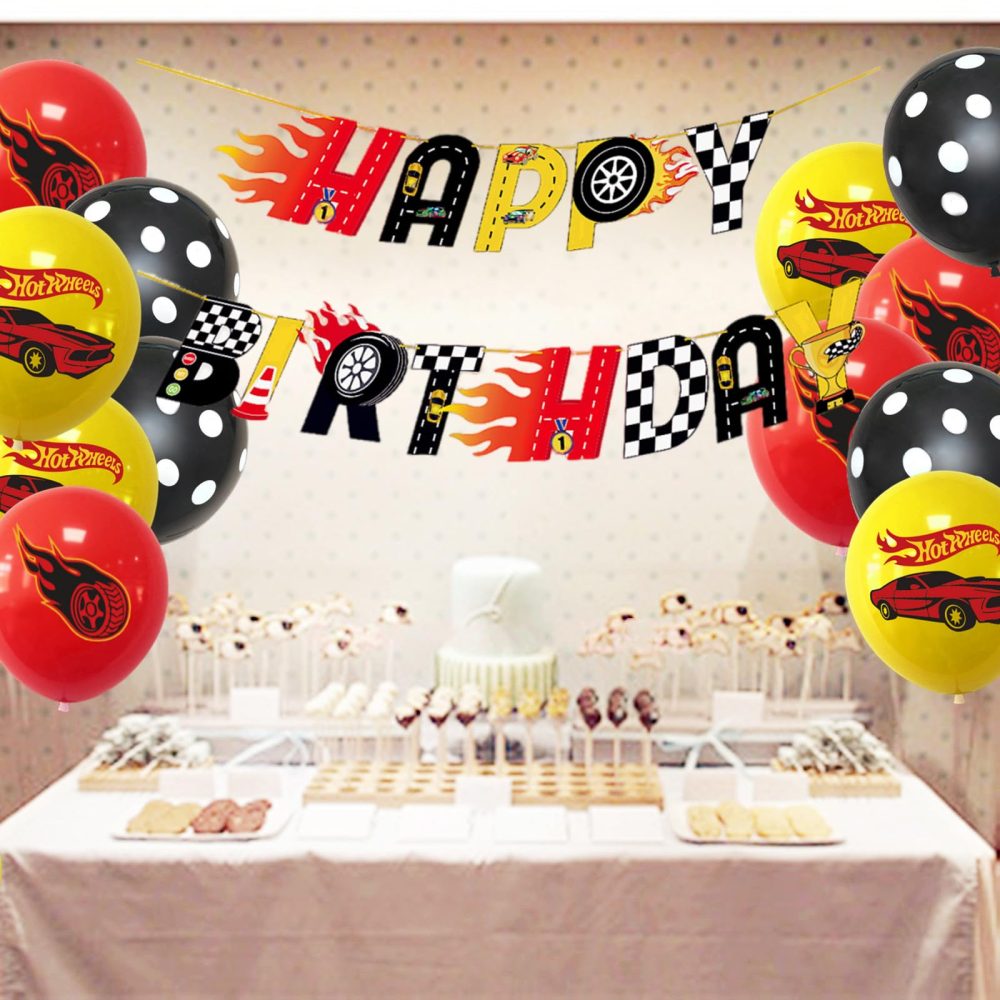 bng-bng Race Car Birthday Decoration, Racing Car Happy Birthday Bunting Banner and Latex Balloons For Racing Theme Party Decorations Boys Girls Kids Party Supplies Backdrop - Image 3