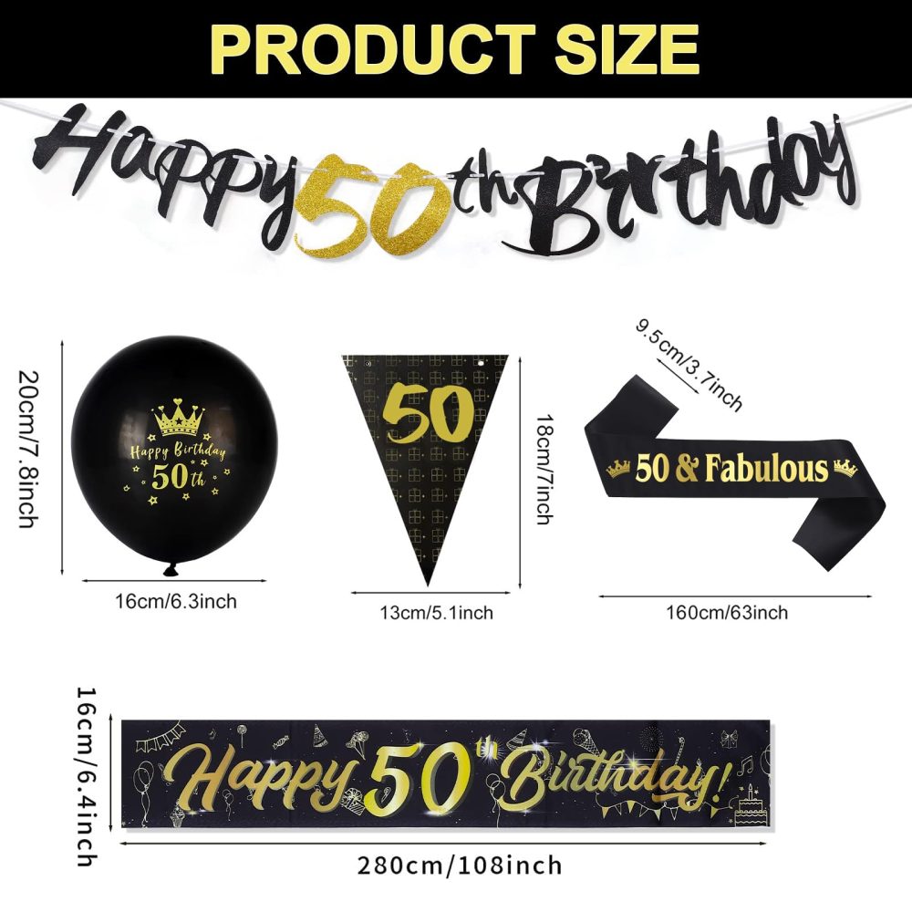 50th Birthday Decoration Kit, 13 Pieces Birthday Party Decoration Include Happy 50th Birthday Banner, Bunting, 12” Latex Printed Balloons, 9ft Banner for Women Men 50th Birthday Decorations Supplies - Image 5