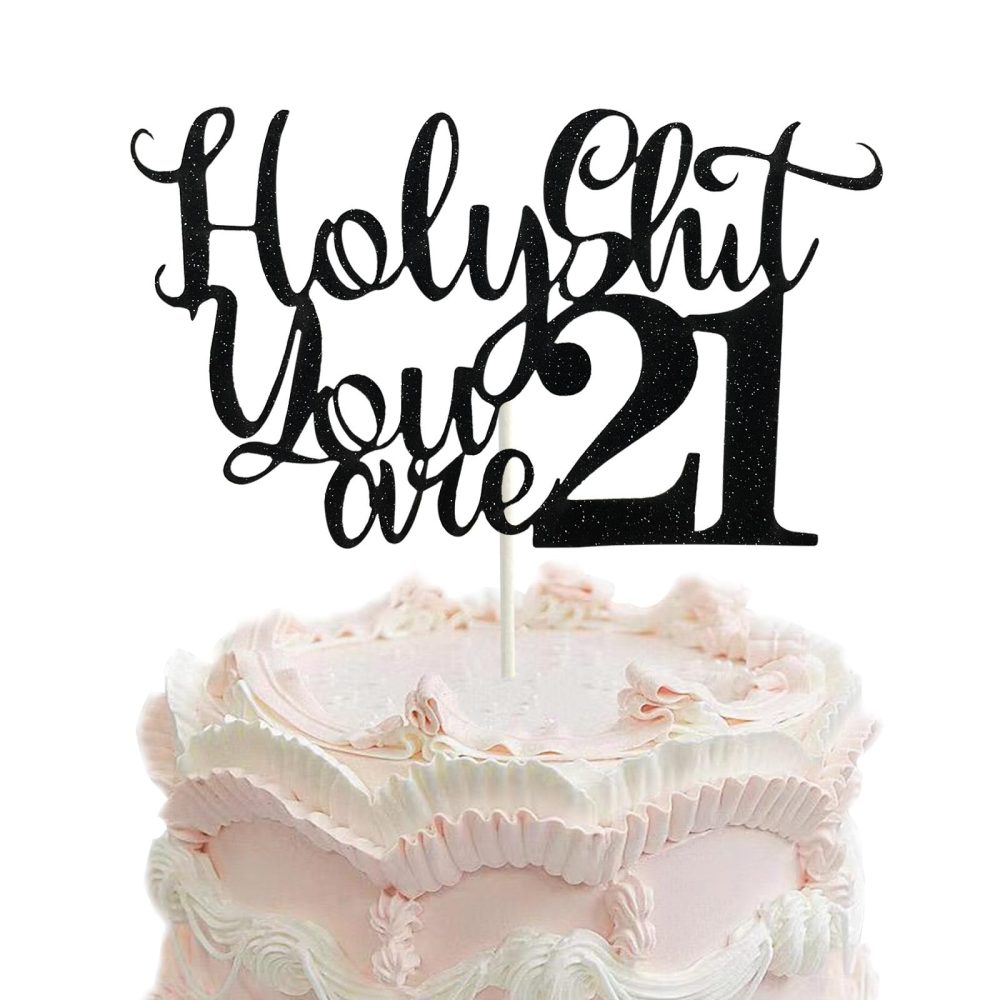 Happy 21st Birthday Cake Topper, Funny Black Glitter 21st Birthday Cake Pick for 21st Birthday Bye Bye/Rip Fake ID Anniversary Party Cake Decorations