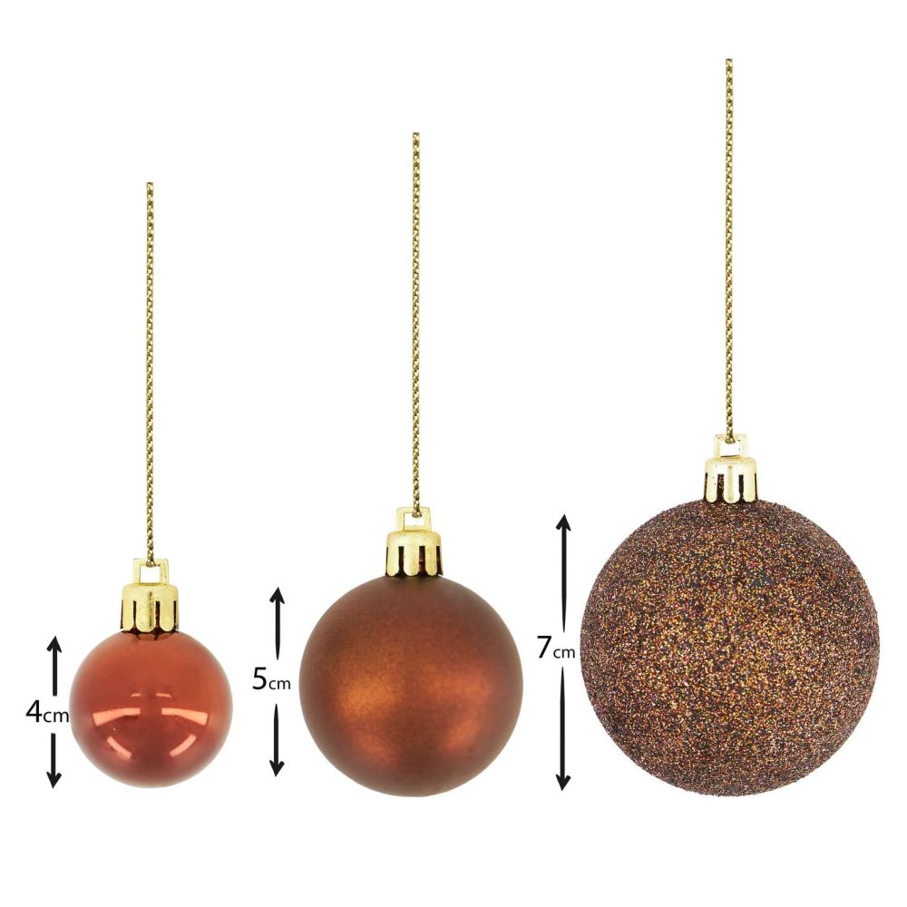 Bravich 100 Pieces Shatterproof Baubles Set. Christmas Tree Decorations Ornament Balls With Hooks & String Hanging. Home Decor 3,4 & 6 CM Baubles-Matt, Shiny & Glitter Finish-Brown - Image 4