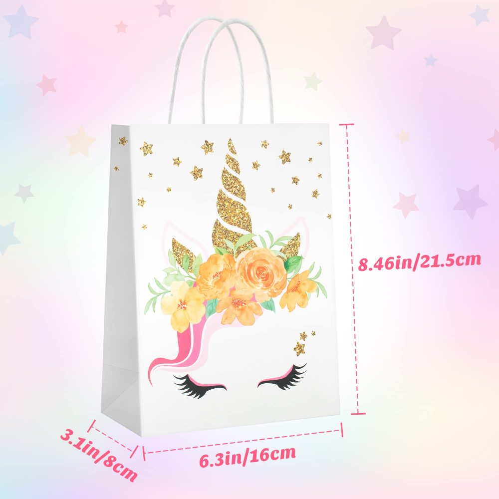 Mocoosy 18 Pack Unicorn Party Bags, Girls Paper Party Bags for Kids Party, Kids Gift Party Bags Unicorn Goodie Candy Treat Paper Bags with Handles for Girls Unicorn Theme Birthday Baby Shower Party - Image 6