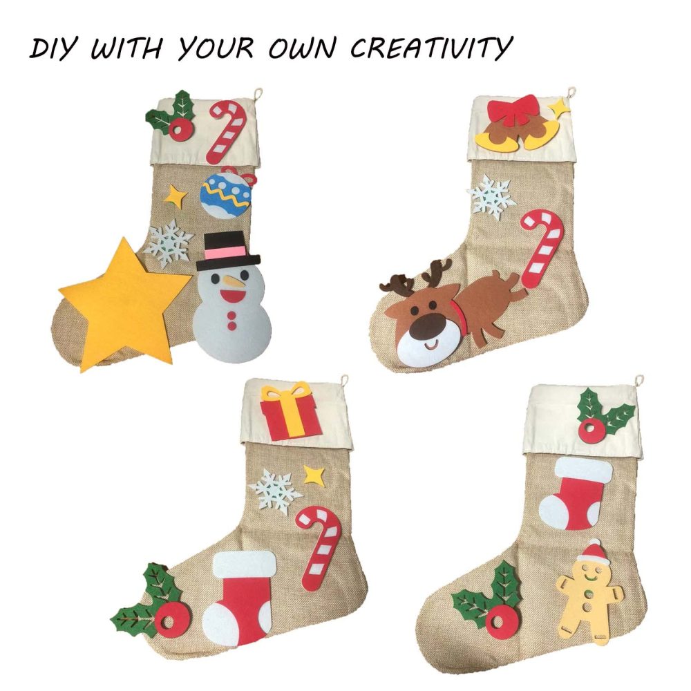Burlap Christmas Stockings, Plain Christmas Stockings Personalized Christmas Stockings Xmas Fireplace Hanging Decoration for Christmas Decoration - Image 5