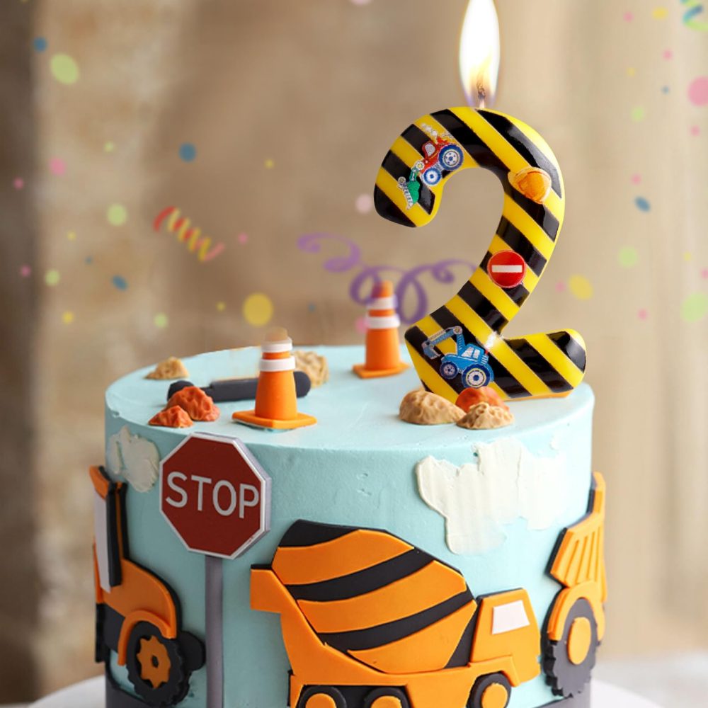 Construction Birthday Candles Number 4 Yellow Black Striped Construction Theme 4th Birthday Party for Girl Boy Birthday Cake Topper Graduation Celebration Anniversary Decorations - Image 5