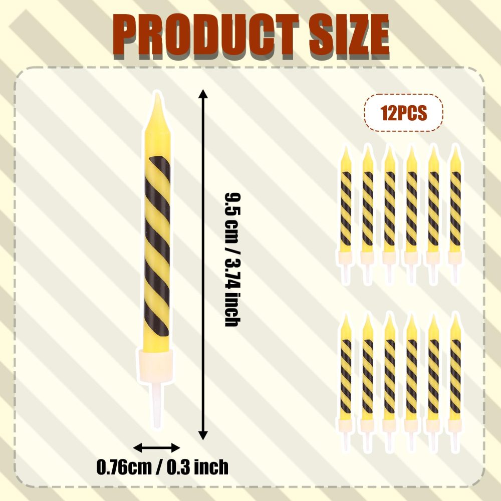 12pcs Construction Birthday Candles, Yellow and Black Striped Charm Candle Construction Themed Birthday Candles for Engineers Present Construction Party Wedding Cake Decoration Kids Supplies - Image 7