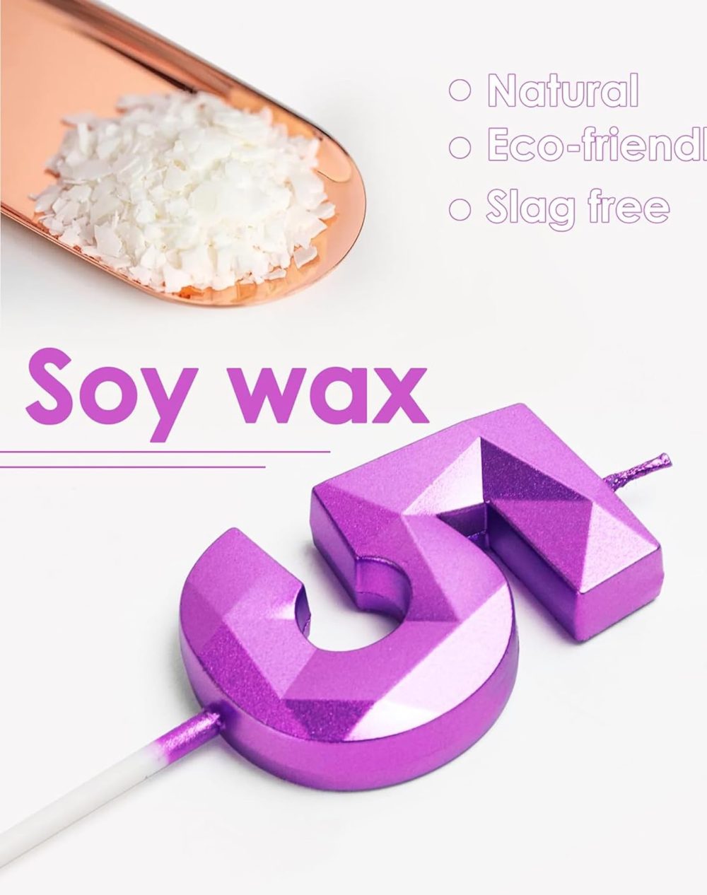 Purple 60th Birthday Candles for Cake, Number 60 Candle for 60th Birthday Decorations, 3D Design Cake Topper Decor for Boy Girl Women Men Birthday Theme Party Weddings Anniversary Celebration Supplies - Image 5