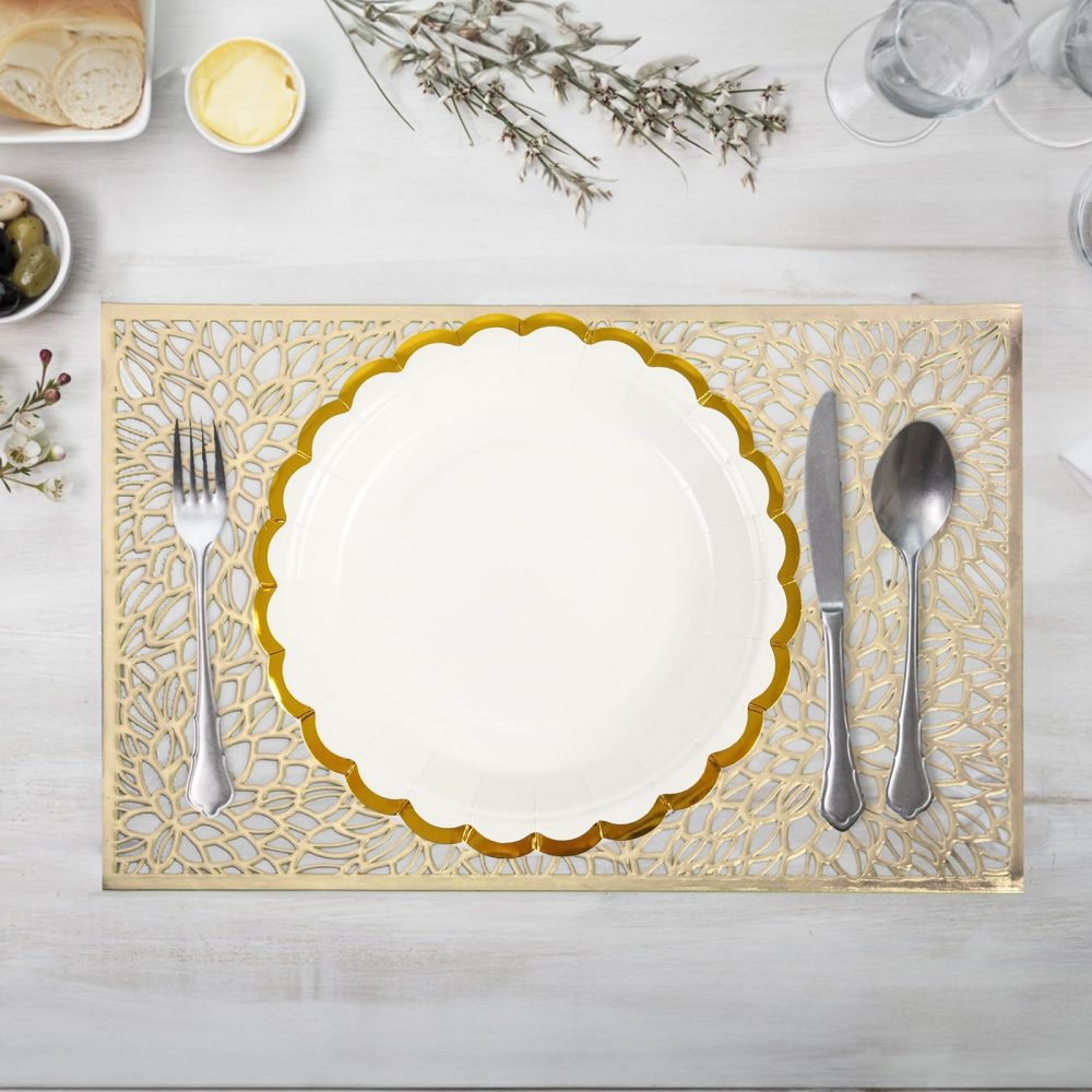 AHPYEUHK 50 Pcs White Paper Plates 7 Inch Birthday Decorations Dinnerware Lace Gold Dessert Plates for Birthday Wedding Party Supplies Tableware - Image 6
