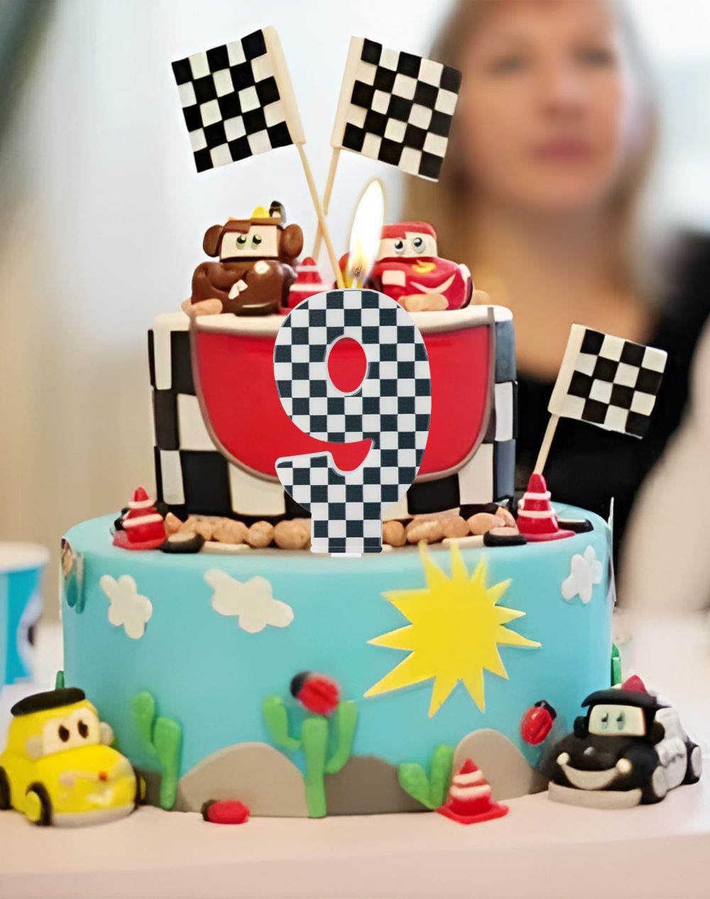 Racing Cars Birthday Candles with Black and White Stripes, Racing Cars Themed Birthday Party Decorations, Cars Number 1 Candles Cake Topper for Girls Boys 1st Birthday Decorations Party Supplies - Image 4