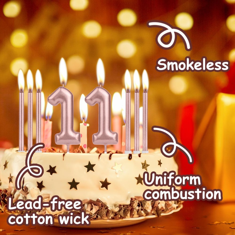 Girls 80th Birthday Candles Decorations, Number 80 Candle with Rose Gold Long Candles, Birthday Candles for Cake, Cake Candle Cake Topper for Women Birthday Party 80th Wedding Anniversary Celebrations - Image 6