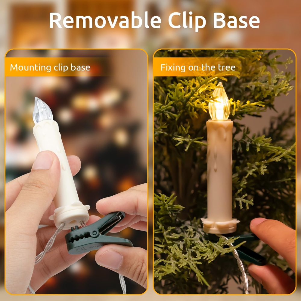 Koopower 20 LED Candles with Timer, Batteries and Remote Control on 10 m IP65 Waterproof Transparent Cable, Dimmable Candle Fairy Lights for Christmas Tree, Wedding, Party, Warm White - Image 5