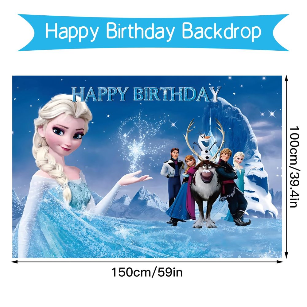 5x3FT Frozen Backdrop, Birthday Party Decorations Photography Backdrop, Princess Theme Party Supplies Backdrop, Happy Birthday Banner Background for Kids Boys Girl - Image 7