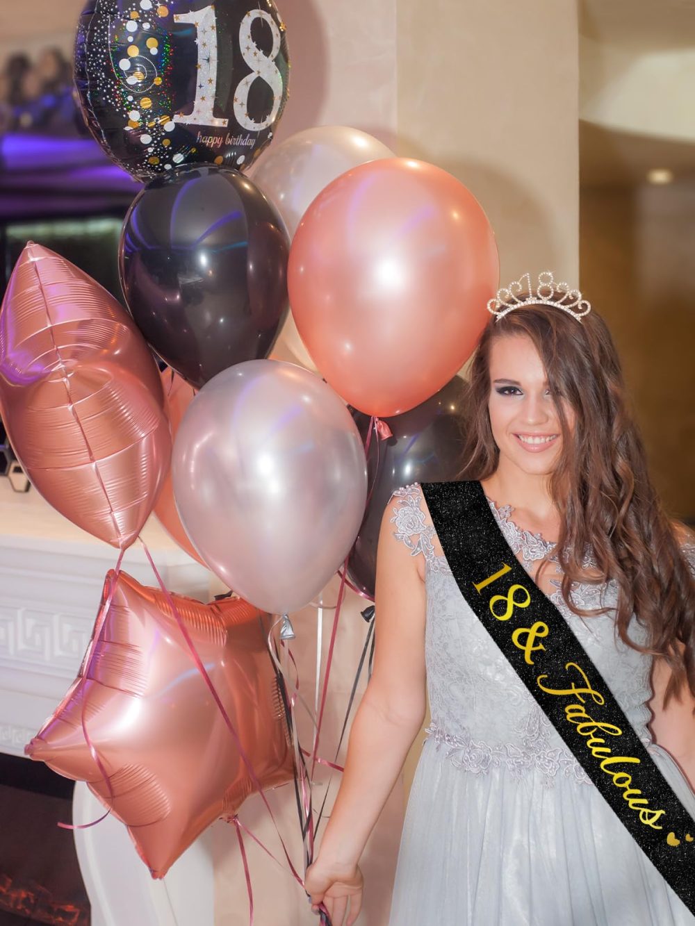 TOPWAYS 18th Birthday Sash and Tiara Set, Rose Gold 18 Glitter Crown Headband & Fabulous Sash Party Supplies 18th Birthday Gifts for Women Girls Her 18th Birthday Decorations (18 Fabulous, Gold Black) - Image 3
