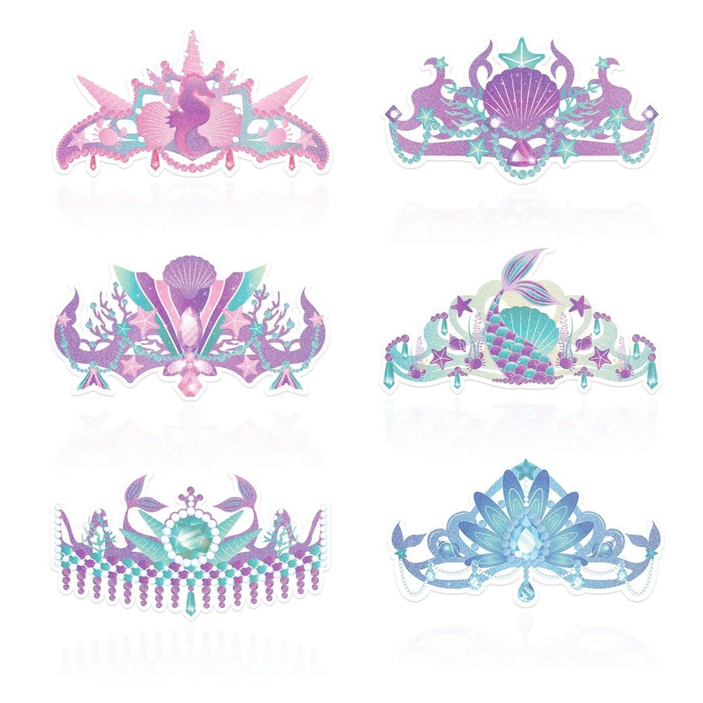 WERNNSAI Mermaid Party Crowns - 12 Pcs Birthday Party Hats Glitter Crowns for Kids Girls Princess Paper Crown for Mermaid Birthday Party Supplies