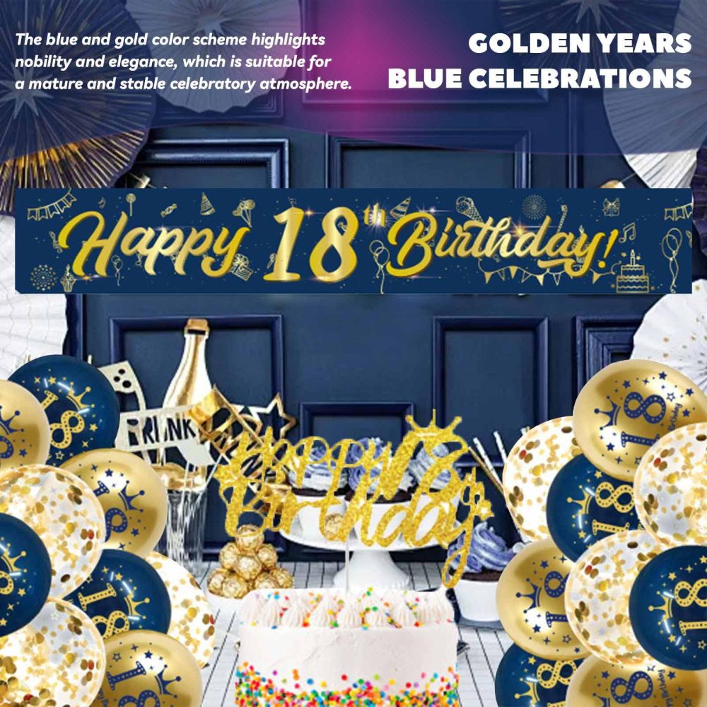 18th Birthday Decorations Kit,Blue Gold Happy 18th Birthday Banner,18th Birthday Balloons,Blue Gold Latex Balloons Party Decorations for Boys 18th Birthday Party Supplies (18th Birthday) - Image 3