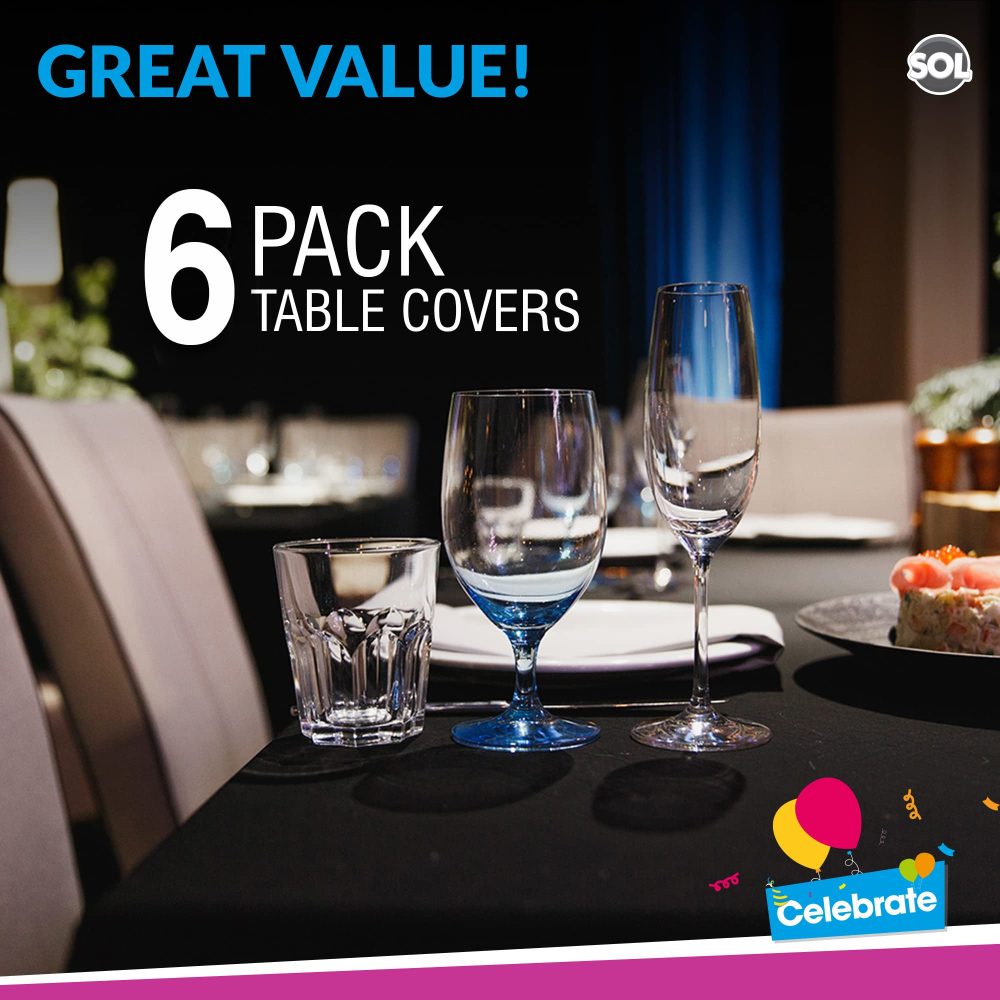 6pk Black Table Cloth Party | 121x121cm Halloween Black Plastic Table Cover Party | Black Plastic Table Cloth, Black Tablecloth Black Party Table Cloth Disposable Table Clothes for Parties Table Cover - Image 8