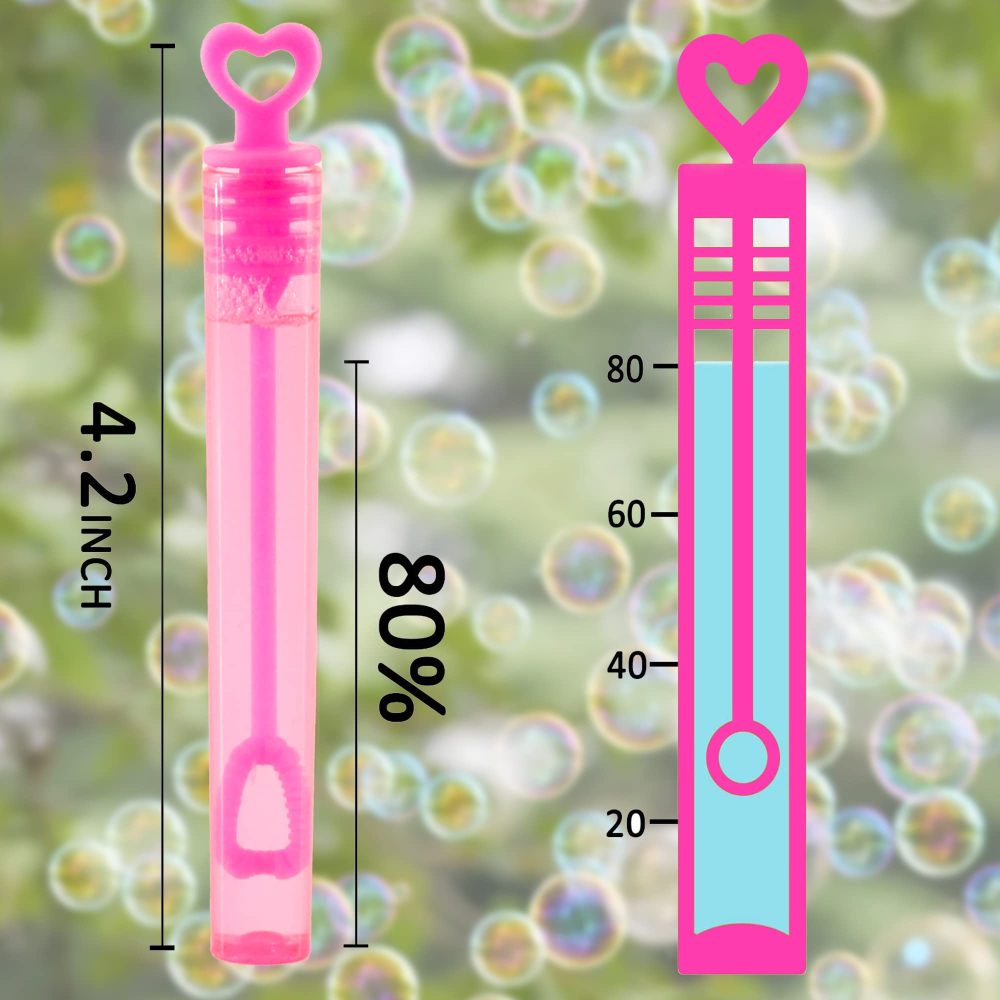 12 Mini Heart Bubble Tubes with 4ml Bubble Solution and Blow Wands - Wedding Party Favours, Parties, Celebrations, Children’s Birthday Party Bag Fillers, Kids Toys (Pink Heart 12 Pack) - Image 7