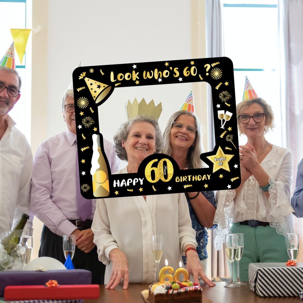 60th Birthday Photo Booth Props,Black Gold Inflatable Selfie Frame Picture Frame,Giant Inflatable Party Photo Booth Frame for 60th Birthday Party Decorations Supplies Men Women Favor Gift - Image 2