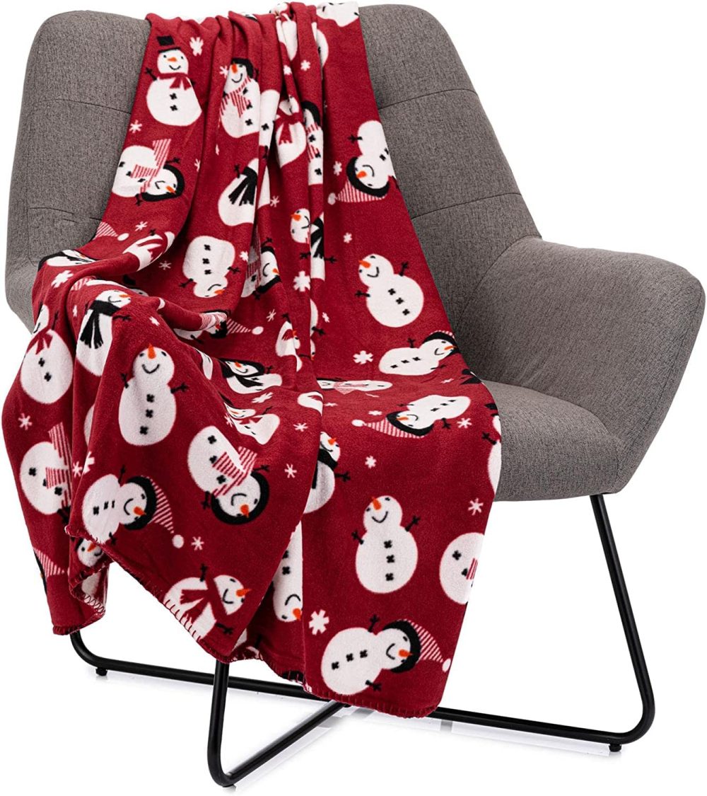 Celebright Christmas Fleece Throw - Large 50 x 60 Inch (127 x 152cm) Fluffy Microfiber Blanket Throw Over for Bed, Sofa, Couch - Plush Snuggly Cosy Winter Warmer - Snowman Red Pattern