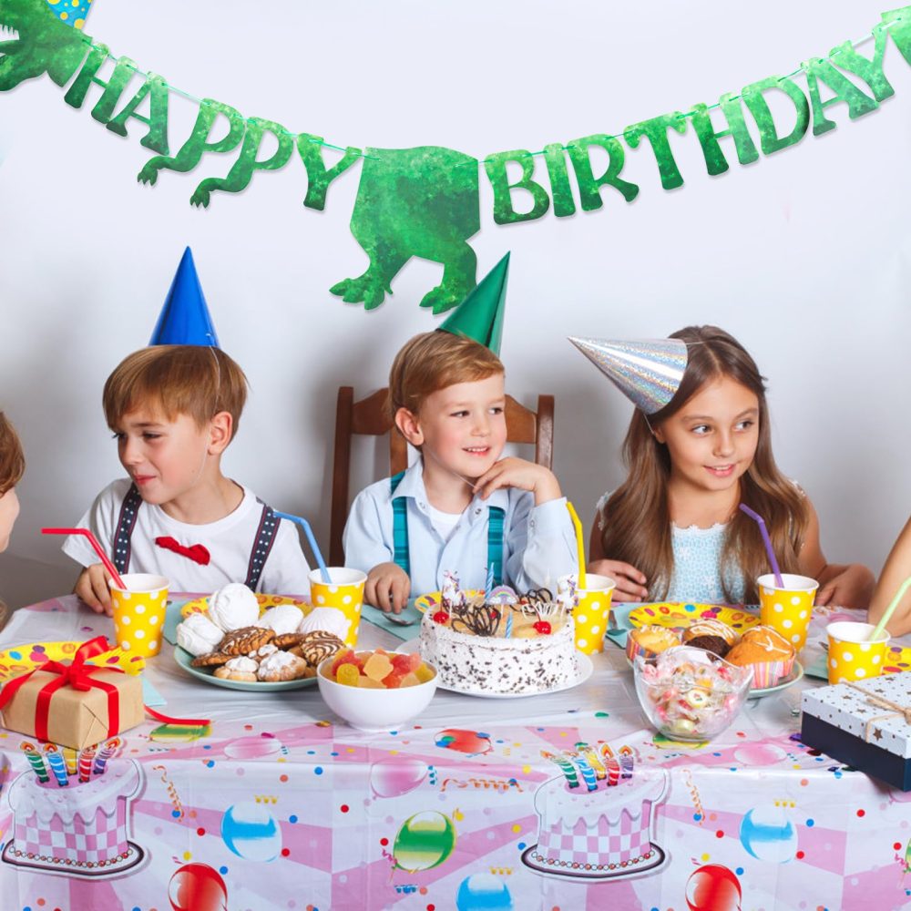 Fowecelt Dinosaur Happy Birthday Banners - Personalised Dinosaur Bunting Large Size 59 Inch / 5 Ft, for Birthday Banner Decorations Party Supplies Boy Girl (Green) - Image 3