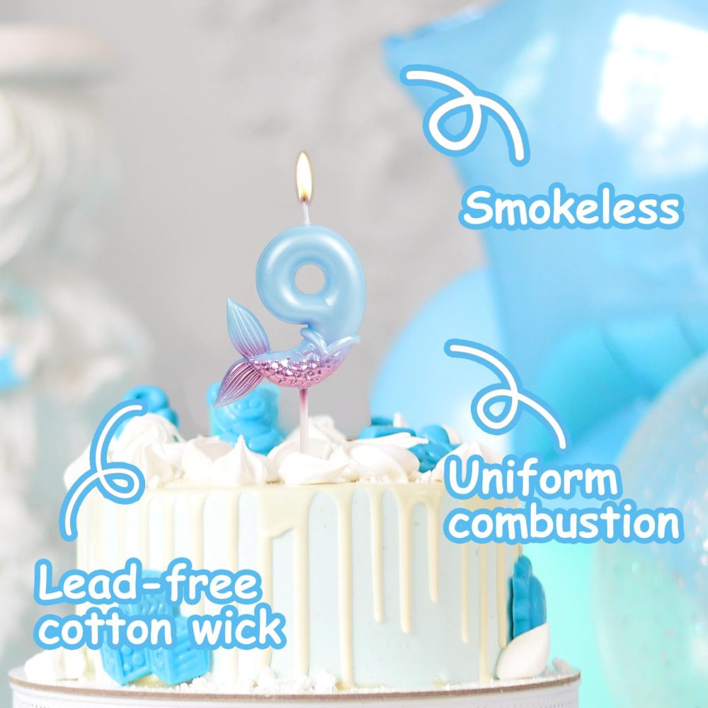 Yiran Blue Mermaid Birthday Candles for Cake with Mermaid Tail, Number 5 Candles, Blue Birthday Candles, Happy Birthday Candle, Cake Candles Cake Topper Decorations for Girls Mermaid Birthday Party - Image 6