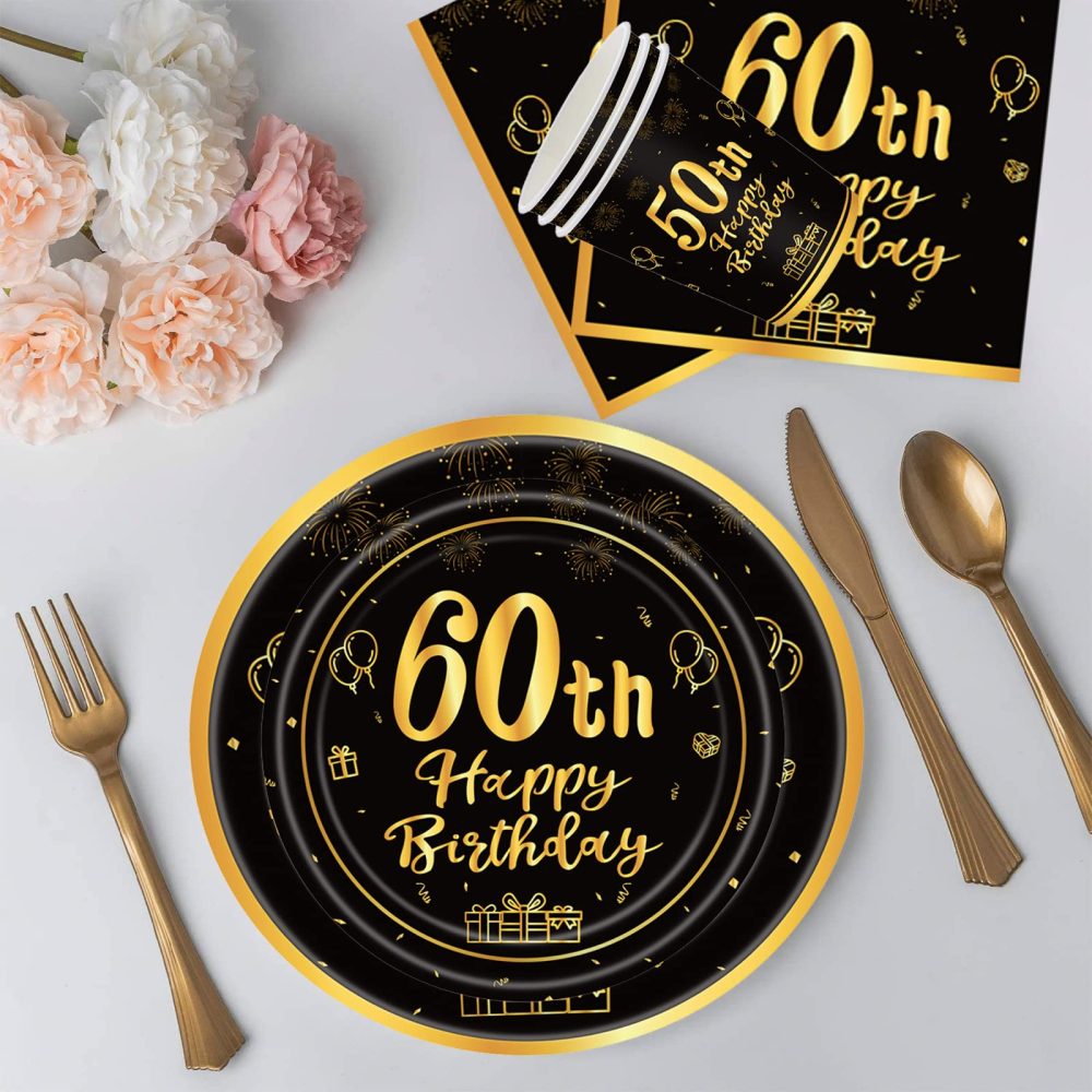 POPOYU 16pcs Black and Gold Paper Cups 60th, Happy Birthday Tableware Paper Cups,Happy 60th Birthday Decorations Paper Cups for Men,Women,Him,Her 60th Birthday Gifts Party Supplies Decorations - Image 4