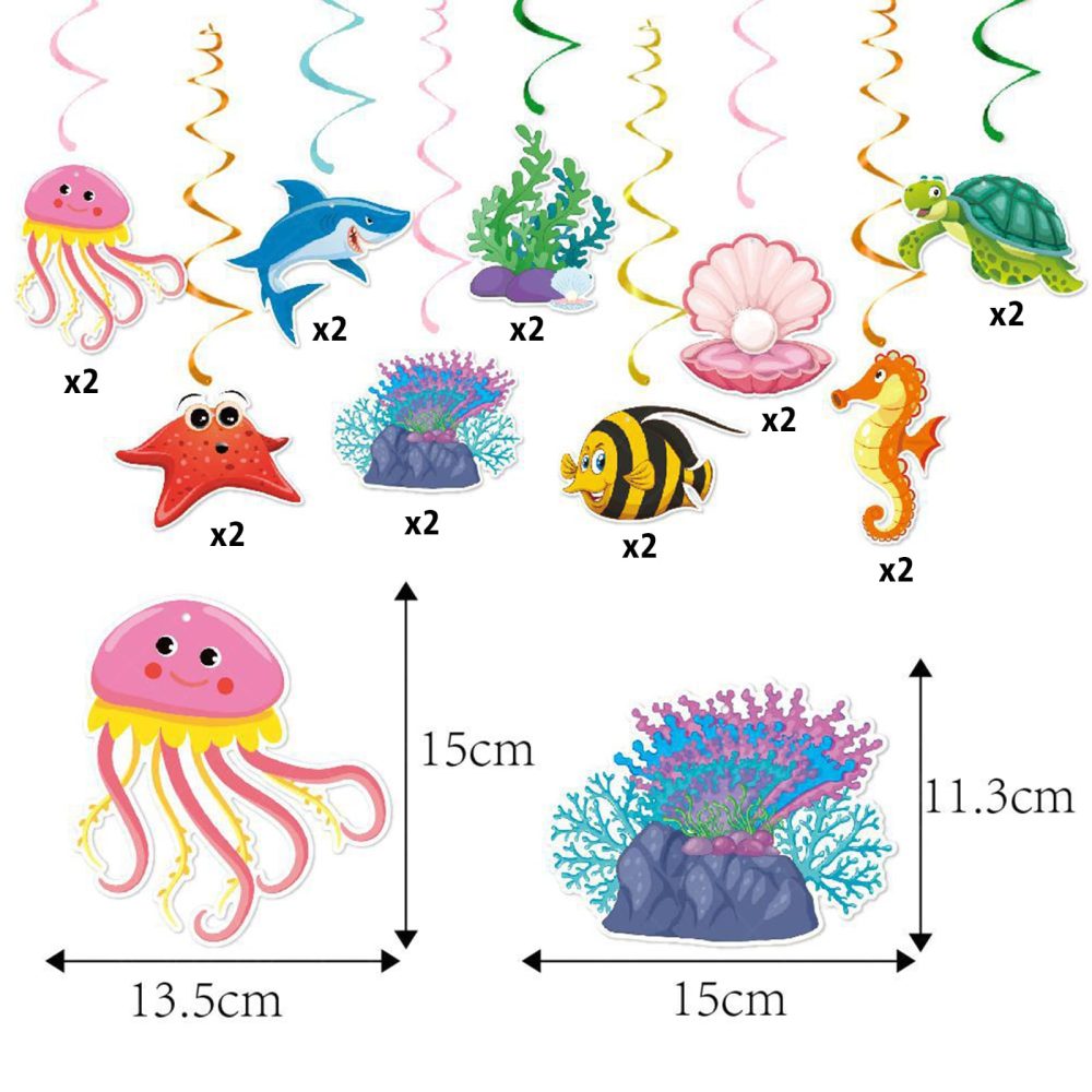 Under The Sea Party Decorations 36PCS Kids Party Hanging Decorations Beach Themed Party Decor Room Ceiling Fish Hanging Swirls Streamers Marine Animals Party Kids Birthday Baby Shower Party Decor - Image 5
