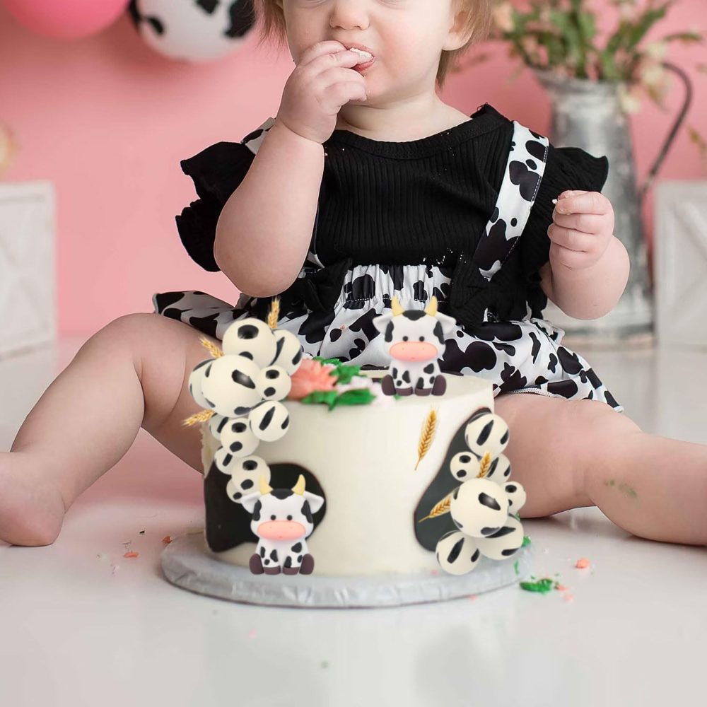 Gyufise 21Pcs Cow Cake Topper Cute Baby Cow Cake Decorations Foam Ball Cake Topper Farm Cake Decorations Baby Shower Cow Themed Birthday Party Supplies Decorations - Image 2