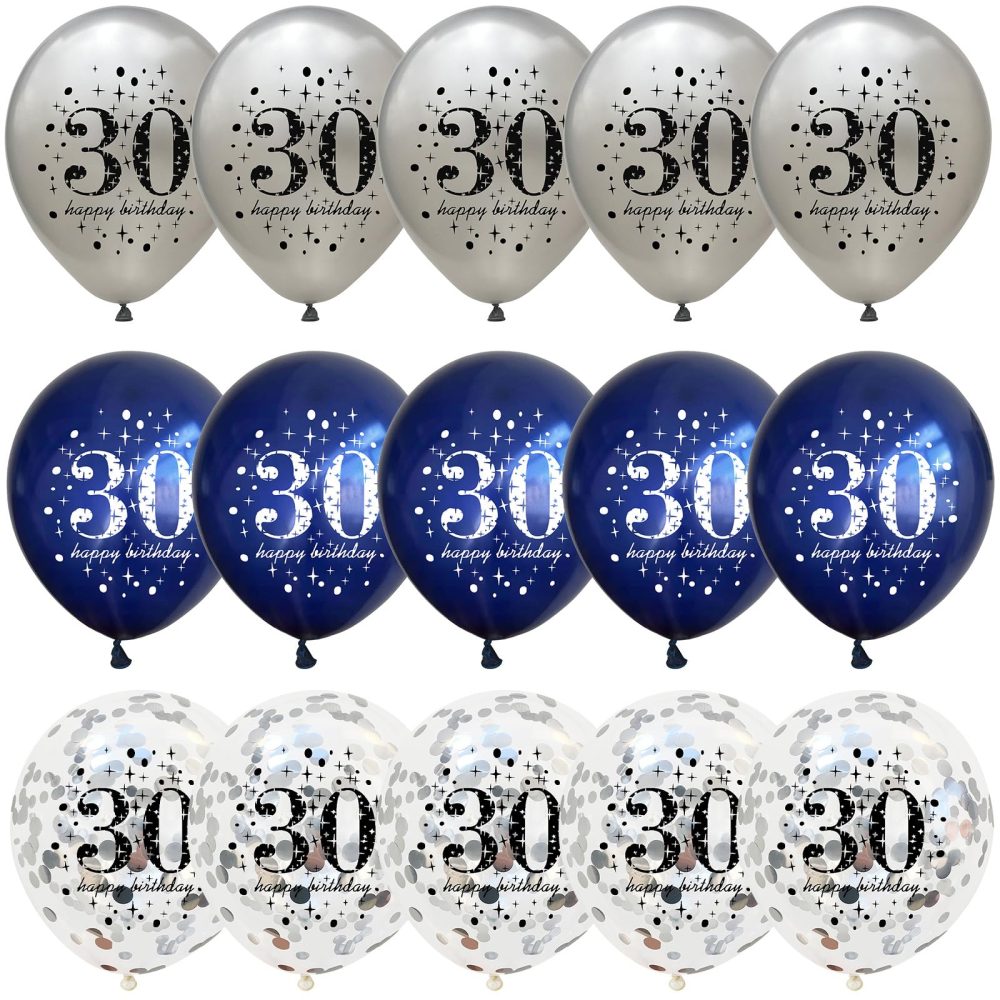 Blue Silver 30th Birthday Latex Balloons, Navy Blue Silver Happy 30th Birthday Party Decorations for Men, 15 Pcs 30th Balloons for Him Age 30 Years Old Birthday Celebration Party Decorations Supplies - Image 2