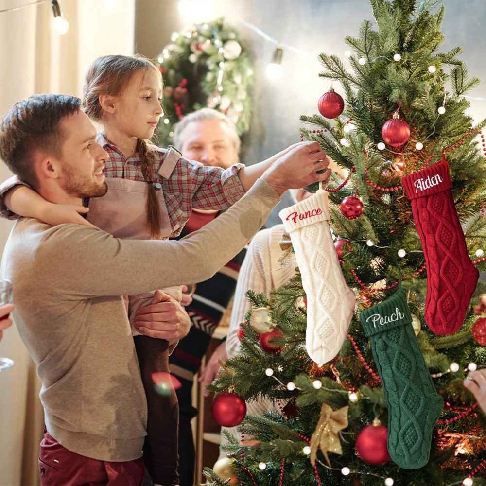 BEXOA Personalised Christmas Stockings - 18” Large Knitted Embroidered Custom Names Christmas Stockings, Xmas Stocking for Kids Family Fireplace Christmas Holiday Party Decoration (1, Embroidered) - Image 6