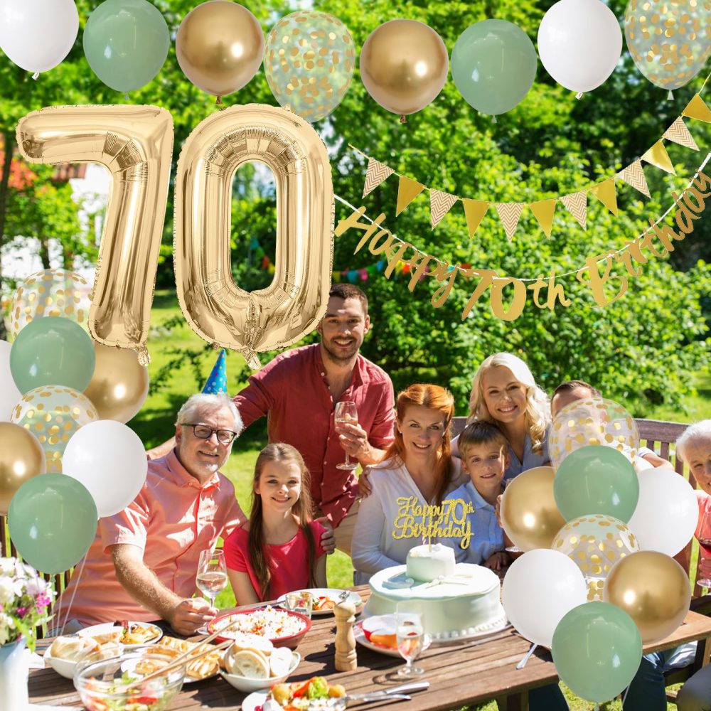 70th Birthday Decorations for Men Women, Sage Green White Gold Birthday Balloons with Happy 70th Birthday Banner 70th Birthday Cake Decoration Number 70 Balloon for 70 Year Old Birthday Party Decor - Image 5
