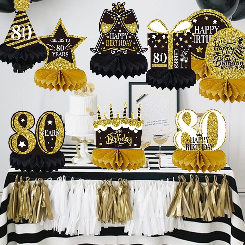 9 Pieces 80th Birthday Decorations for Men Women Black Gold 80th Birthday Centerpieces for Tables Decorations Eighty Years Birthday Party Decoration Supplies (80th-birthday)