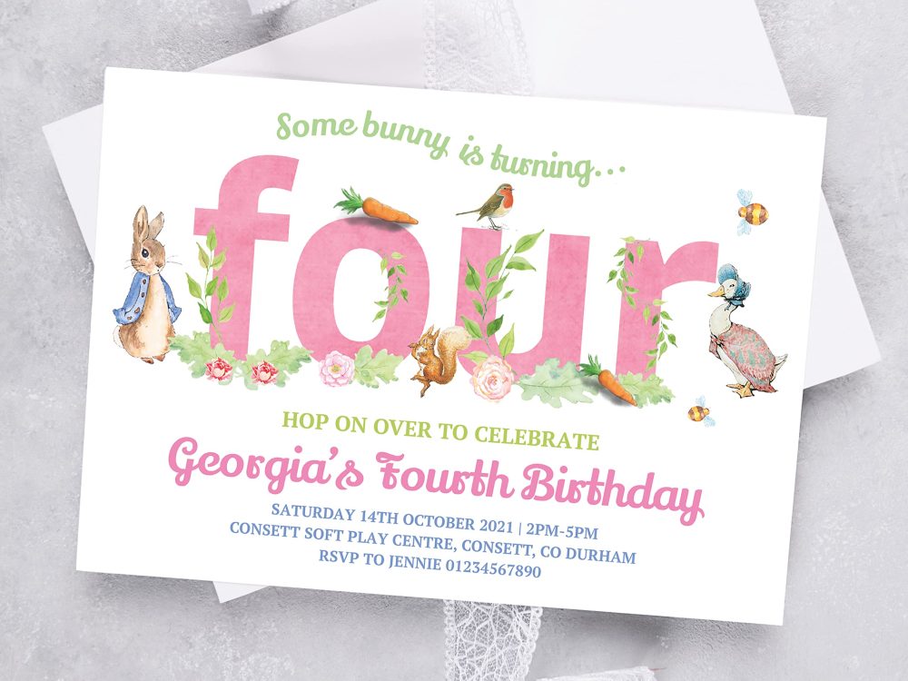 10 Personalised Peter Rabbit Kids Boy Girl 1st First Birthday Party Invitations Invites ANY AGE - Image 2