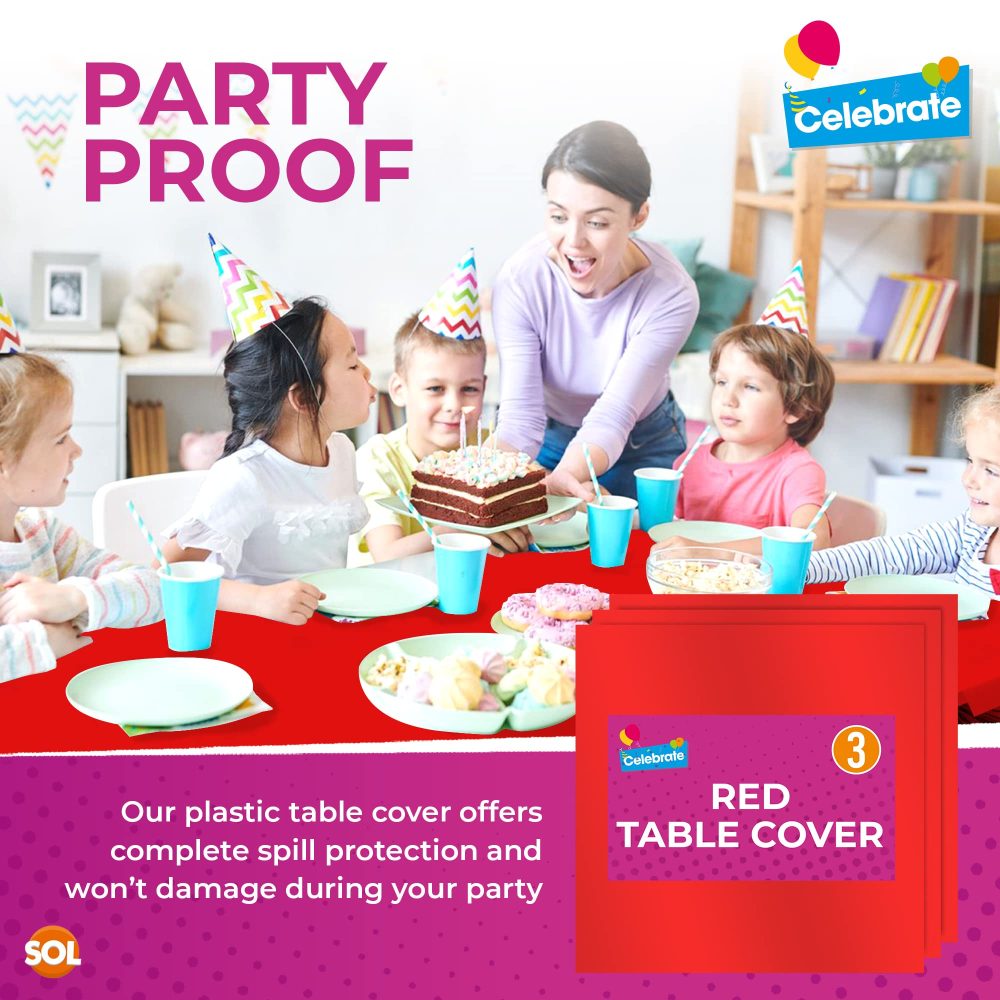 3pk Red Table Cover | 121 x 121cm Red Table Cloth Party Disposable | Red Plastic Table Cloth Party | Red Disposable Table Cloth Red Table Cloths Party Red Tablecloths | Red Cloth Red Tablecloth - Image 4