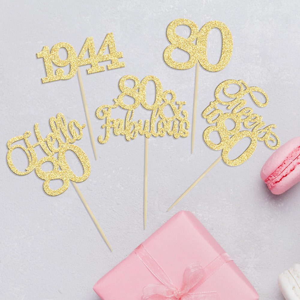 Gyufise 30Pcs 80th Birthday Cupcake Toppers 80 Fabulous Cupcake Picks Cheers to 80 1944 Cake Decorations for Happy 80th Birthday Wedding Anniversary Party Decoration Supplies Gold - Image 6