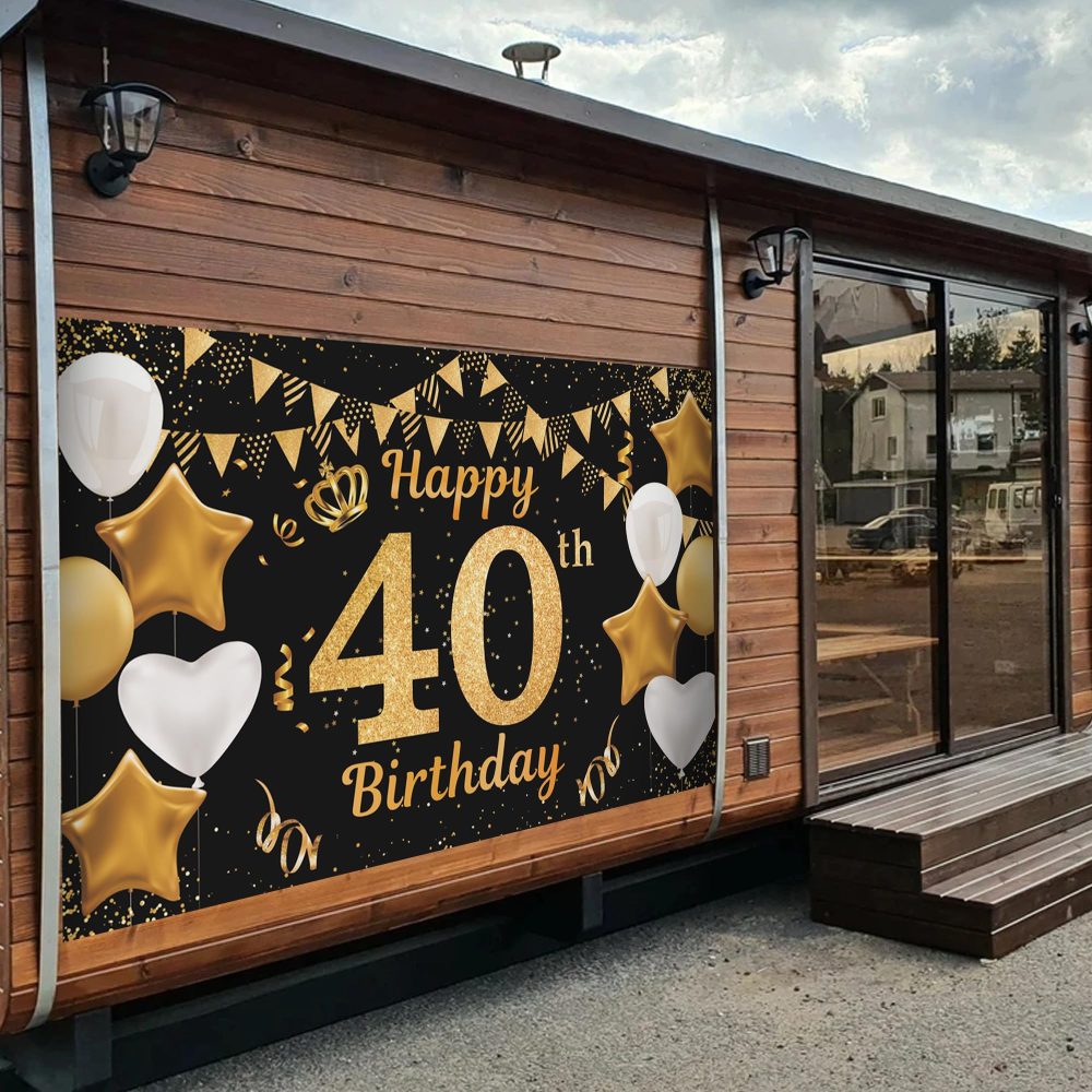 Happy 40th Birthday Banner Black Gold 40th Photo Backdrop Birthday Party Background Supplies Backdrop Props, Birthday Decorations for Men and Women 40th Backdrop Banner Photo Booth Sign 180×110cm - Image 2