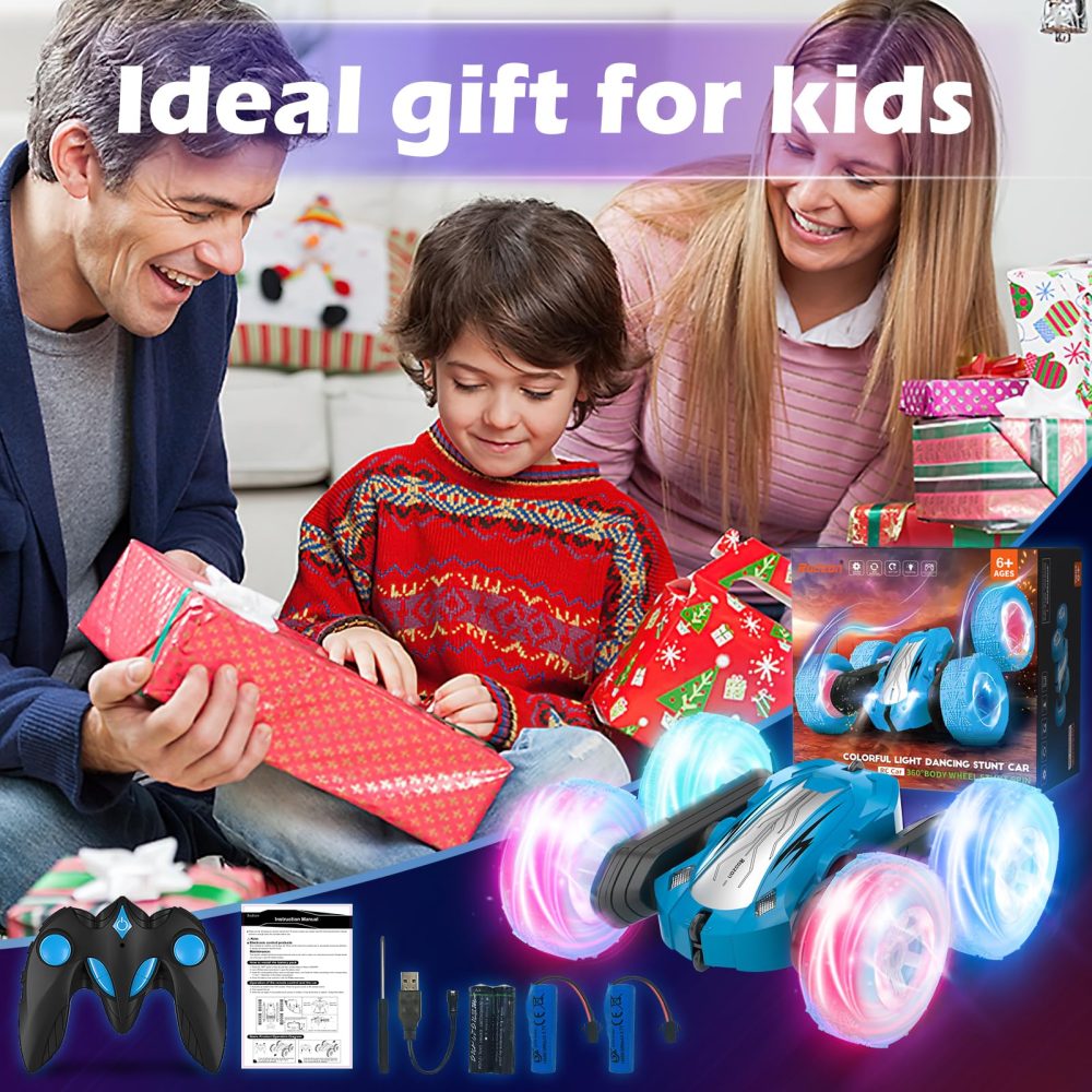 Rodzon Remote Control Cars for Kids Toys 6+ Years Old Boys,Stunt Cars Wheel Lights Rc Car,Christmas Birthday Gift Boy Girls Age 6+ Years (Blue) - Image 4