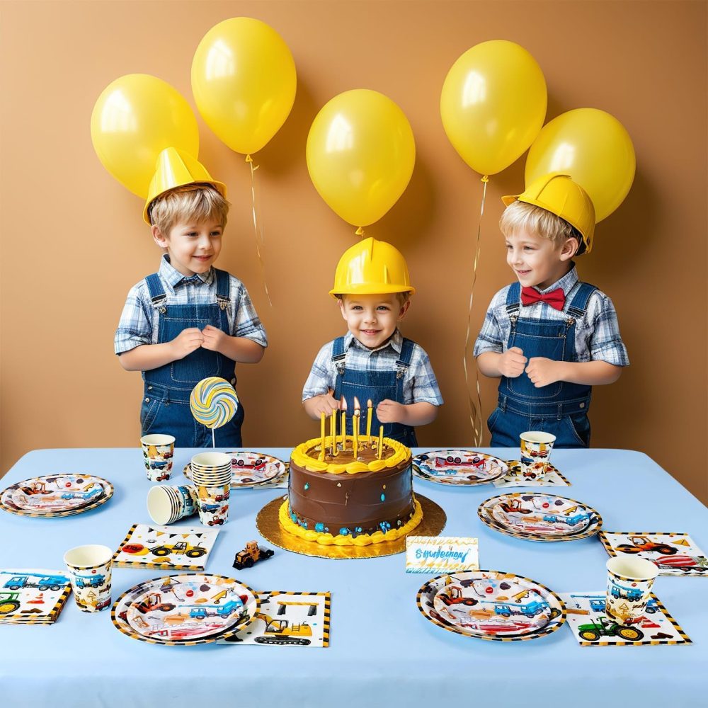 WERNNSAI Construction Party Supplies Set - 64 PCS Dump Truck Theme Birthday Party Decorations Paper Plates Cups Napkins Tableware for Boys Kids Construction Birthday Party Celebration - Image 2