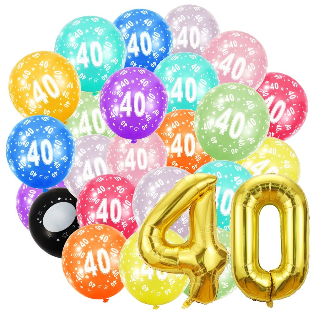 40th Birthday Balloons Set,Gold Number 40 Balloon and 20pcs 12" Multicoloured Numbers Printed Latex Age Balloons,Birthday Balloons for Women Men Birthday Decorations,40th Anniversary Party Supplies
