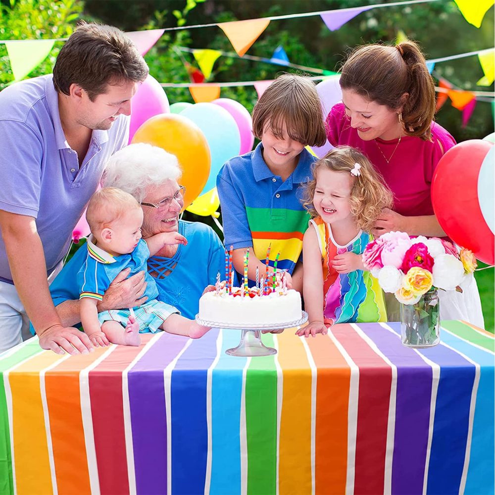 YAAVAAW Rainbow Table Cloth Party for Kids,137 * 274cm LGBT Gay Pride Party Table Cloth Rainbow Tablecloths Disposable Plastic Tablecover for Pride,Summer Beach Kids Birthday Cocktail Party Decor - Image 2