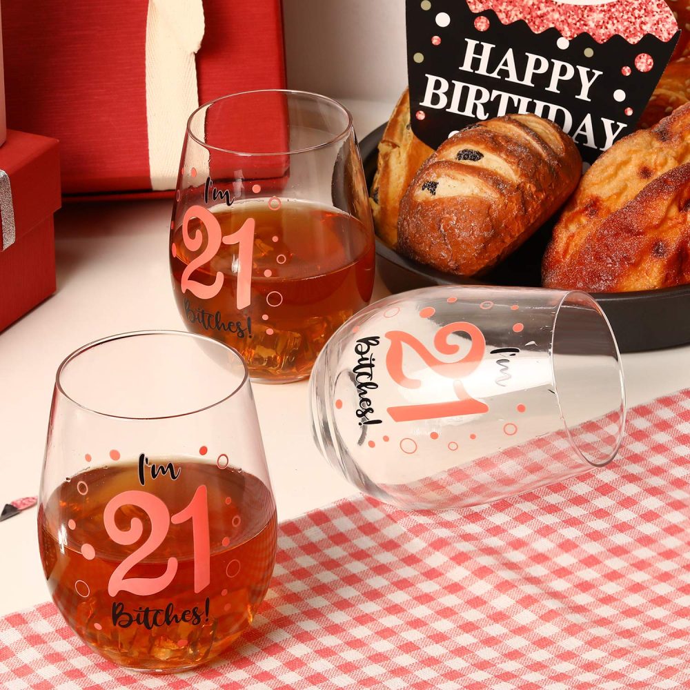 21st Birthday Wine Glass Rose Gold I'm 21 Wine Glass Funny Birthday Present for Girls 21st Birthday Decorations Party Supplies, 17 oz Stemless - Image 4