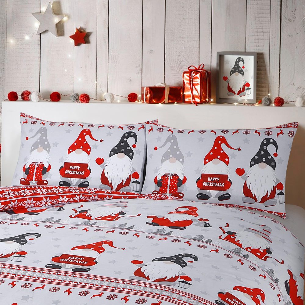 Velosso Gonks Snowman Santa Christmas Winter Xmas Grey Red Festive Cotton Rich Bedding Set Duvet Cover an Pillowcase Set (Gonks, Double) - Image 7