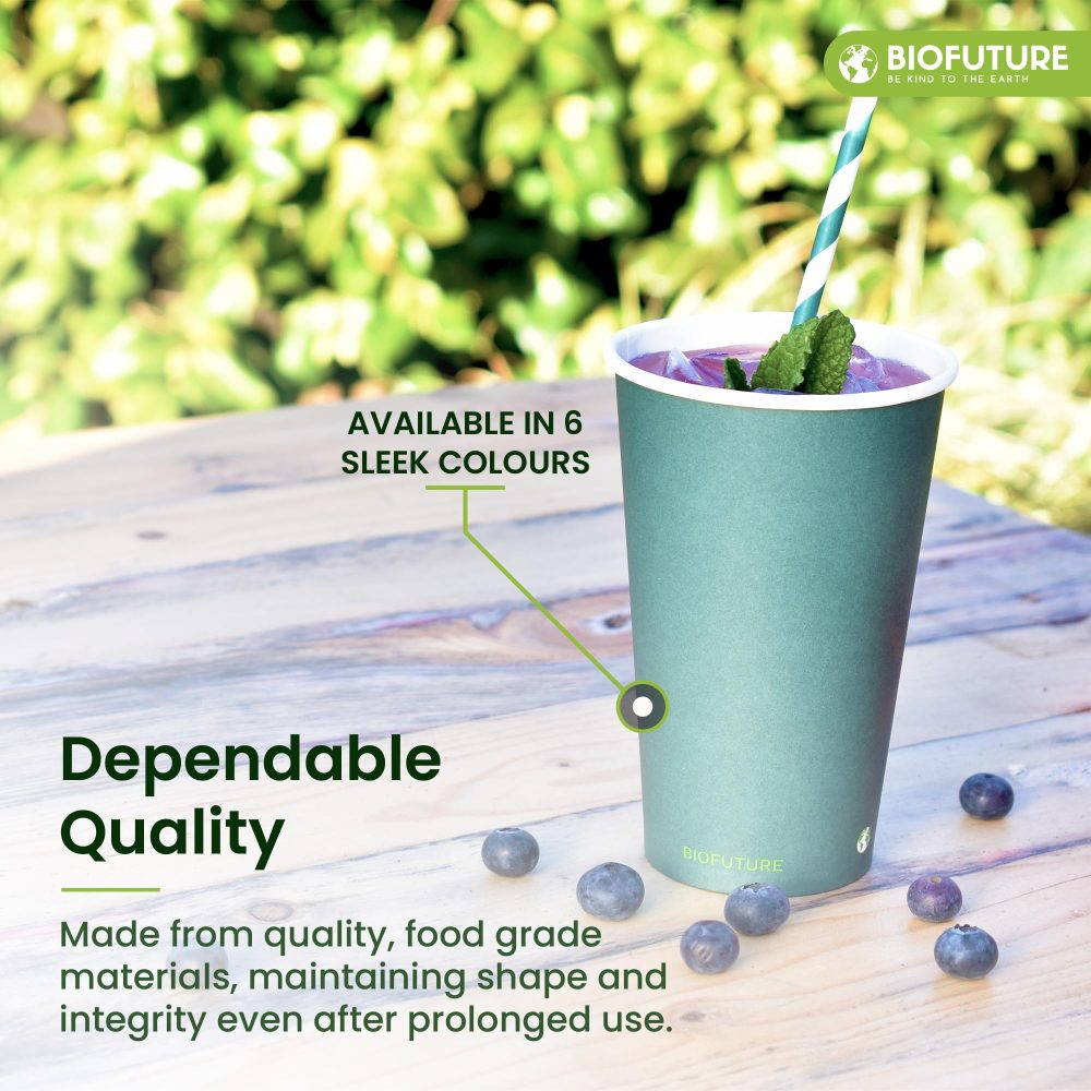 BIOFUTURE Biodegradable Party Cups, Eco-Friendly Disposable Paper Cups for Parties & Events - Biodegradable, Compostable, and Sustainable Drinkware, Certified EN 13432 (50 Pack) (Green, 16oz) - Image 4