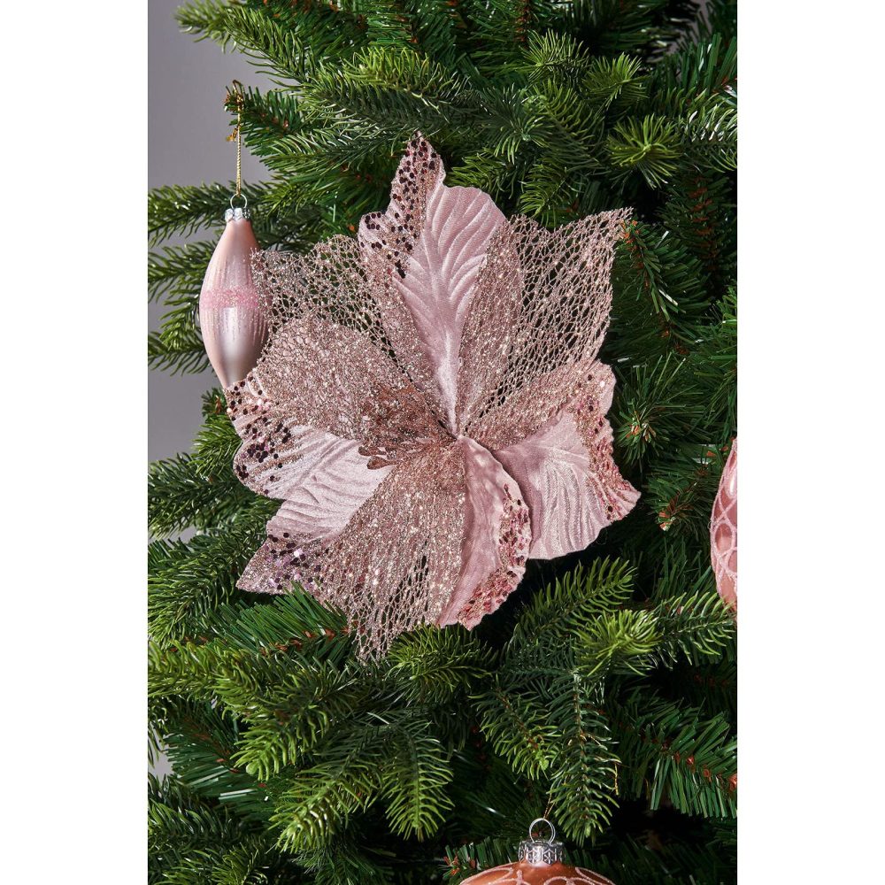 WeRChristmas Artificial Poinsettia Christmas Tree Flower Decoration, Pink, 30 cm - Image 4