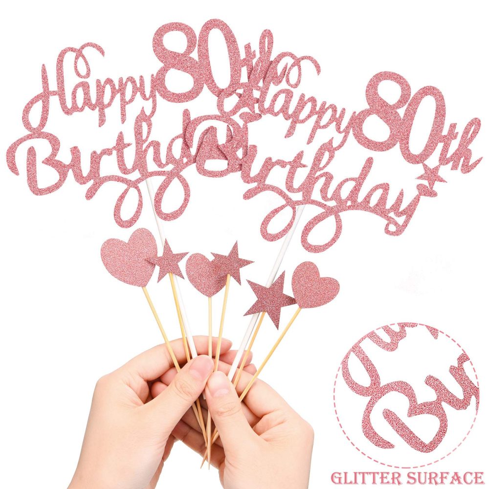 Boao 80th Birthday Cake Toppers for Ladies Women, Happy 80th Birthday Cake Topper with Star Heart Cake Topper 80th Birthday Cake Decorations for Birthday Party Cake Supplies, Rose Gold - Image 5