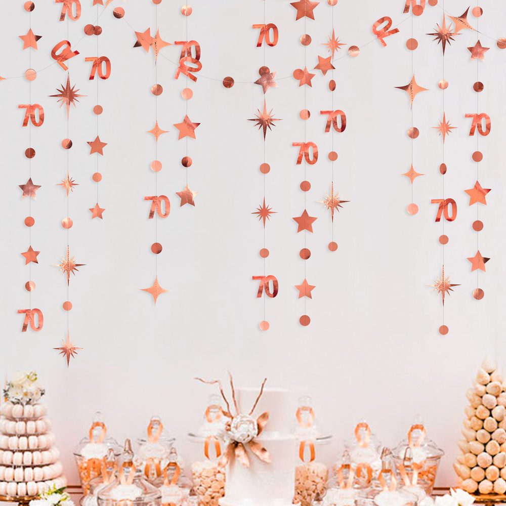 Rose Gold 70th Birthday Decorations Number 70 Circle Dot Twinkle Star Garland Streamer Banner Backdrop for Womens Cheers to 70 Year Old Seventy Fabulous Birthday Seventieth Anniversary Party Supplies - Image 2