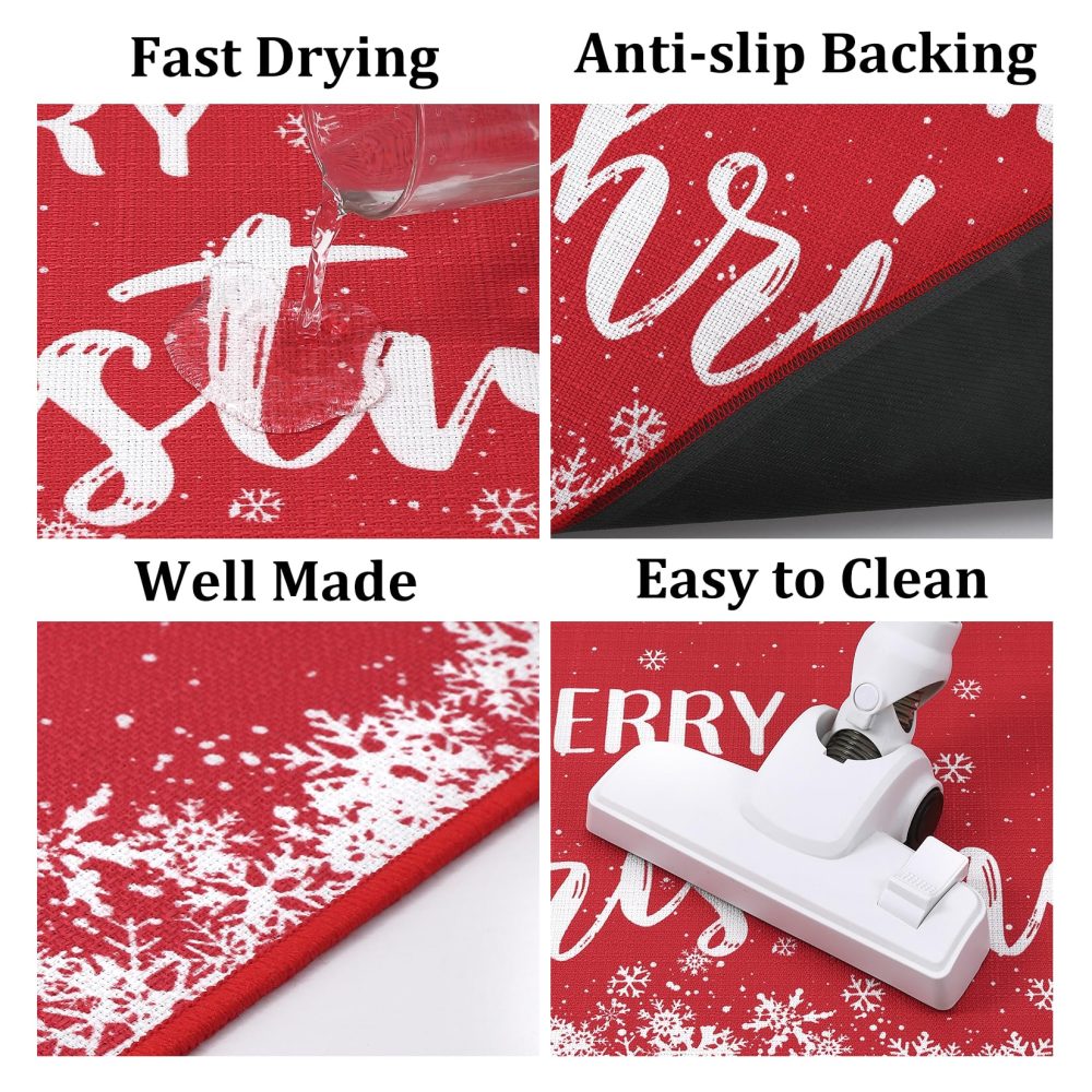 CAROMIO Merry Christmas Kitchen Rug, Linen Like Weave Christmas Snowflake Kitchen Decoration, Non-Slip Washable Kitchen Floor Mats for Winter Home Kitchen 40x60cm + 40x120cm - Image 5