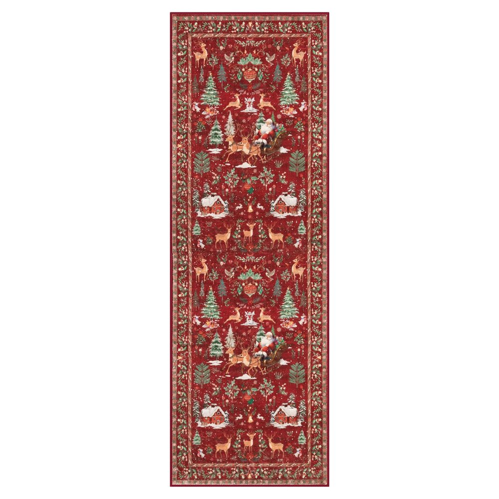 Lahome Christmas Runner Rug 2x6 Red Runners for Hallways,Kitchen Rugs Non Slip Washable Entryway Carpet Runner,Soft Christmas Tree Santa Claus Runners for Bathroom Bedside Holiday Decor(2'x6',Red) - Image 2