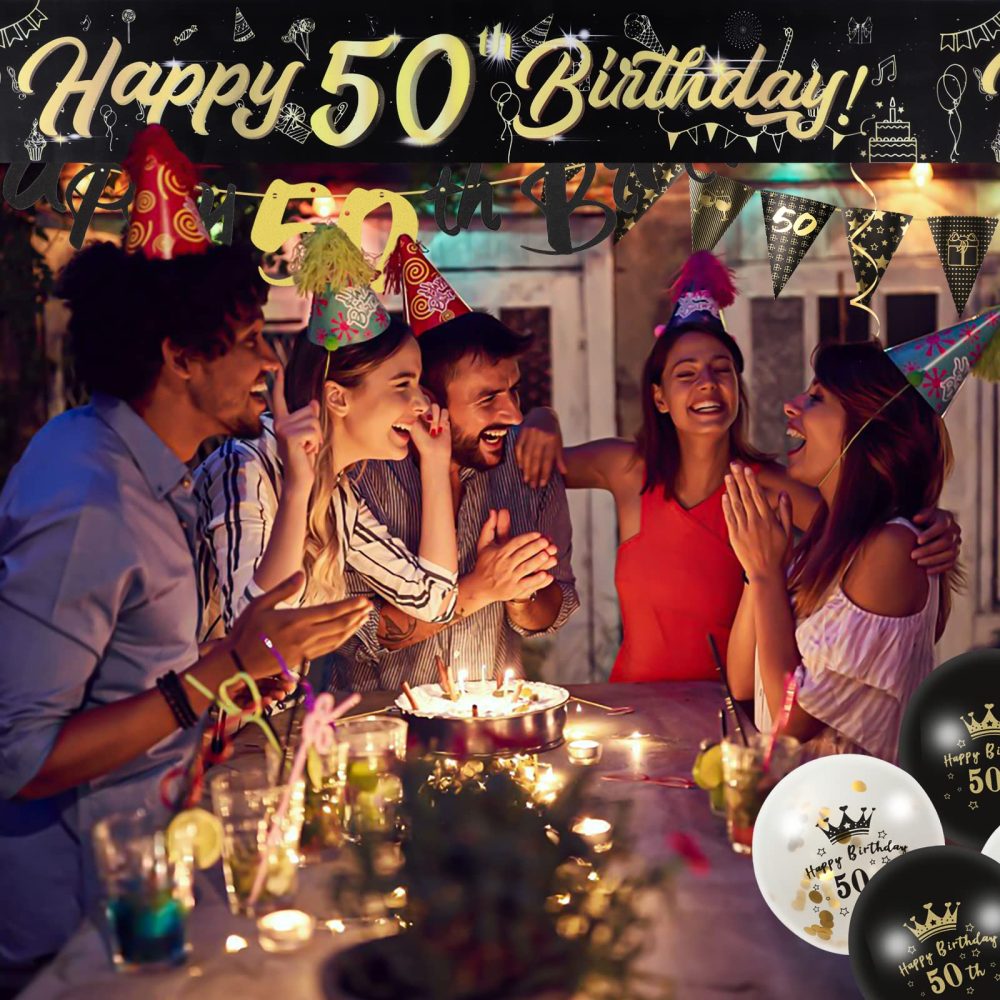 22 Pcs 50th Birthday Decorations, Black Gold 50th Birthday Banners 12 Inches 50th Birthday Balloons for Women and Men 50th Party Decorations - Image 2
