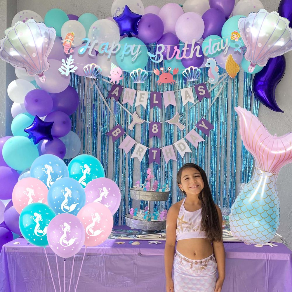 Mermaid Balloons Mermaid Birthday Decoration - 28 Pieces Mermaid Party Decorations, Mermaid Tail Balloon, Shell Balloon, Round Foil Balloon, Latex Balloons, For Kids Girls Birthday Mermaid Theme Party - Image 4